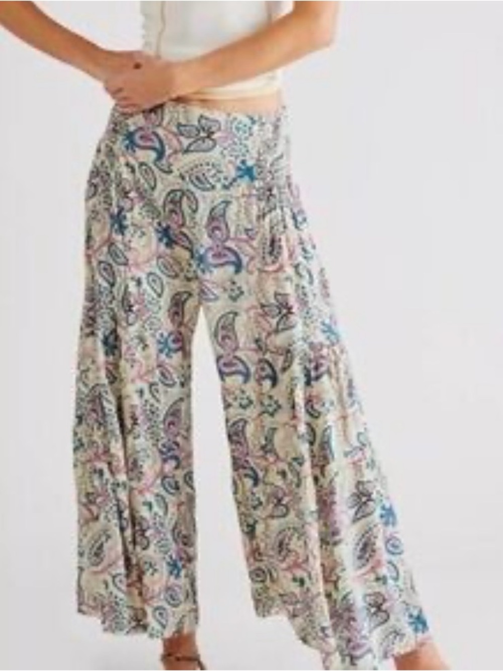 Free People Cream Paisley Wide-Leg Lounge Pants